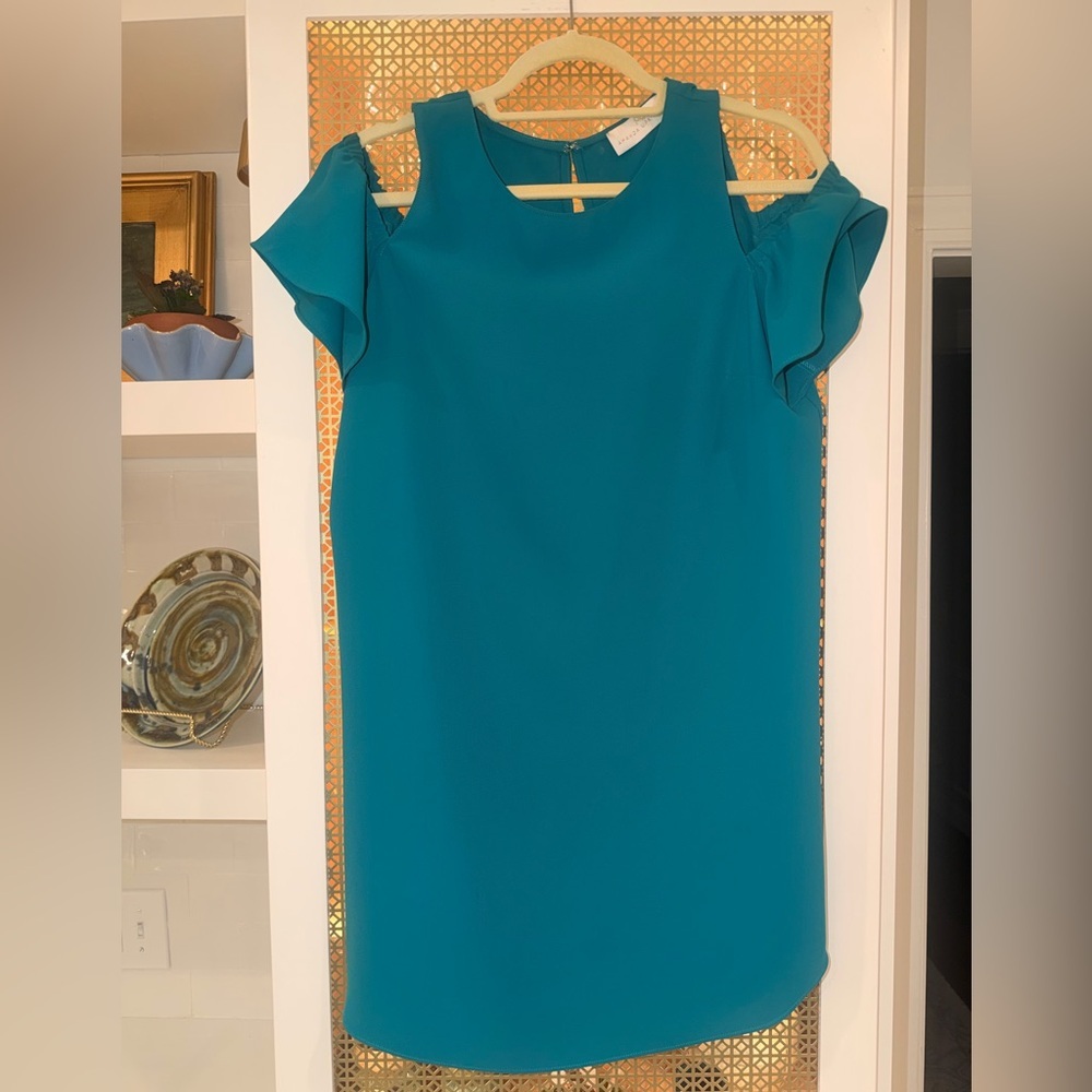 Amanda Uprichard Teal Cold Shoulder Mini Dress! Size small!